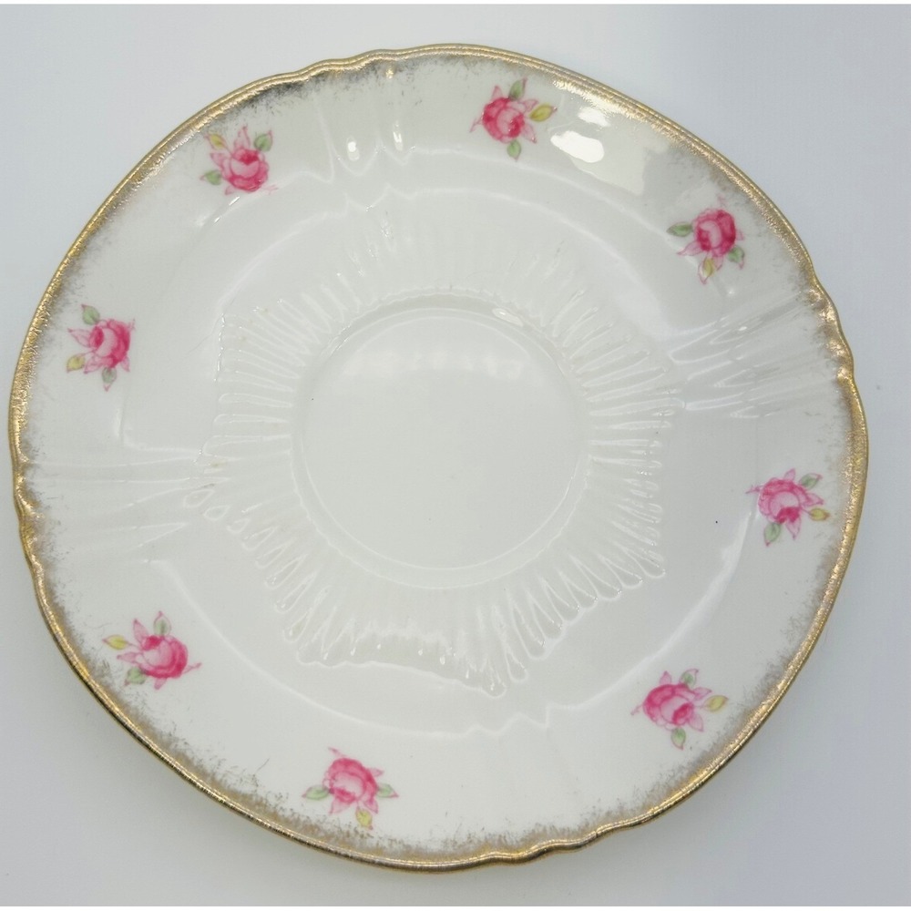 Bell China England Vintage Saucer Pink Rose Gold Trim Scalloped Fine Bone China